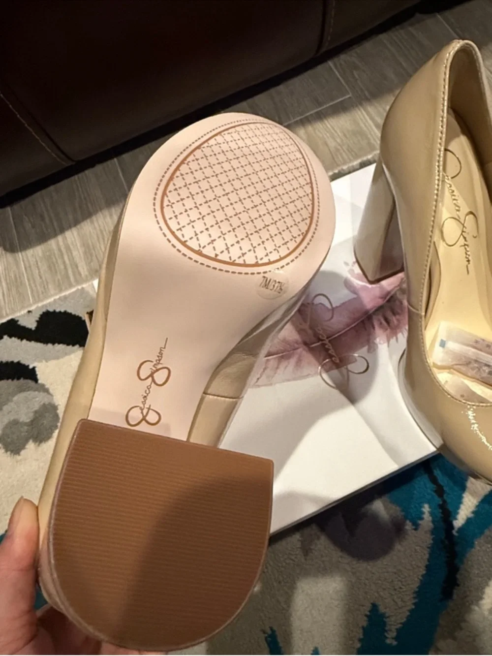 Jessica Simpson Nude Patent Platform Pumps with Block Heel